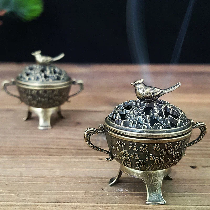 1PCS Creative Metal Magpie Auspicious Incense Burner Square Vertical Lotus Indoor Aromatherapy Home Desktop Accessories