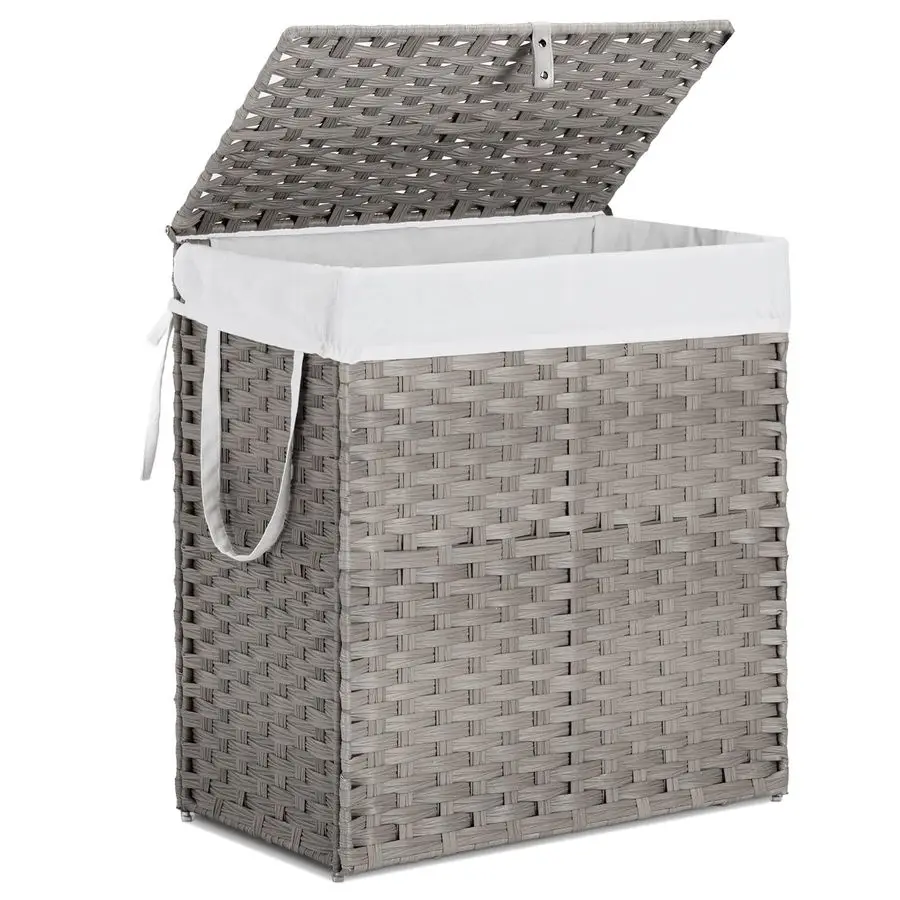 

Woven Laundry Basket with Lid, 110L Large Capacity Hamper, Removable amp MachineWashable Liner, Foldable Rattan Clothes Hamper,