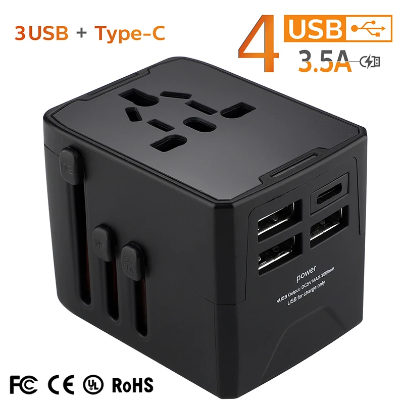 Multi Functional Travel Conversion Plug Global Universal Plug Converter EU/UK/USA/AUS Power Sockets 3.5A Multiple USB Ports Plug