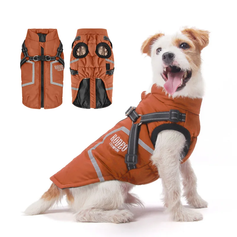 

All-Weather Dog Jacket with Harness-Waterproof Winter Coat for Small Medium Dogs Reflective Thermal Vest with Built Leash hook