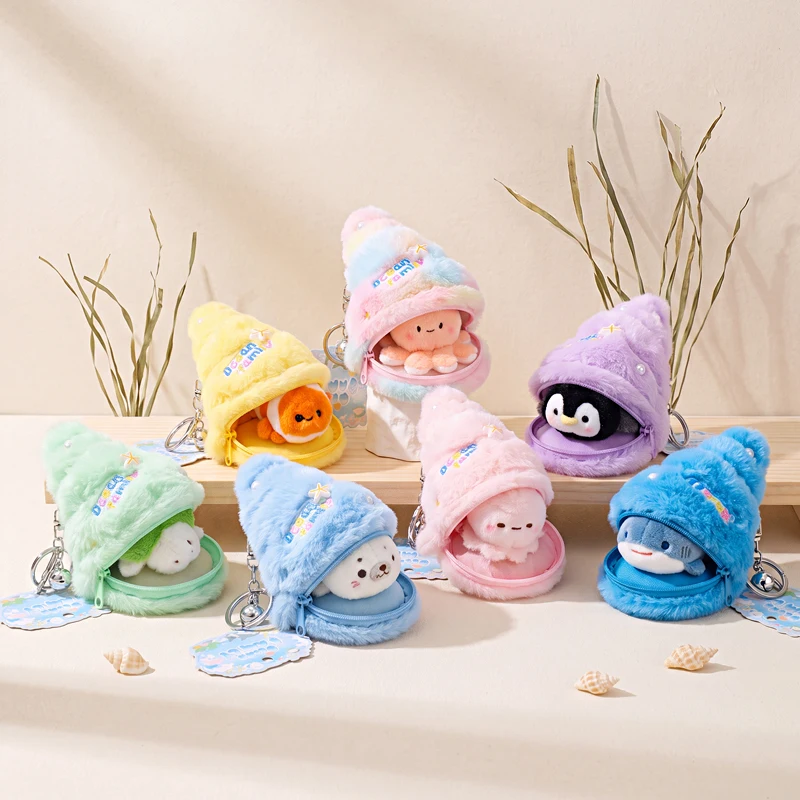 13cm Marine Team Animal Plush Keychain Conch Nest Style Shark Penguin Octopus Pendant Doll Bag Decor Kid Birthday Gift view 4