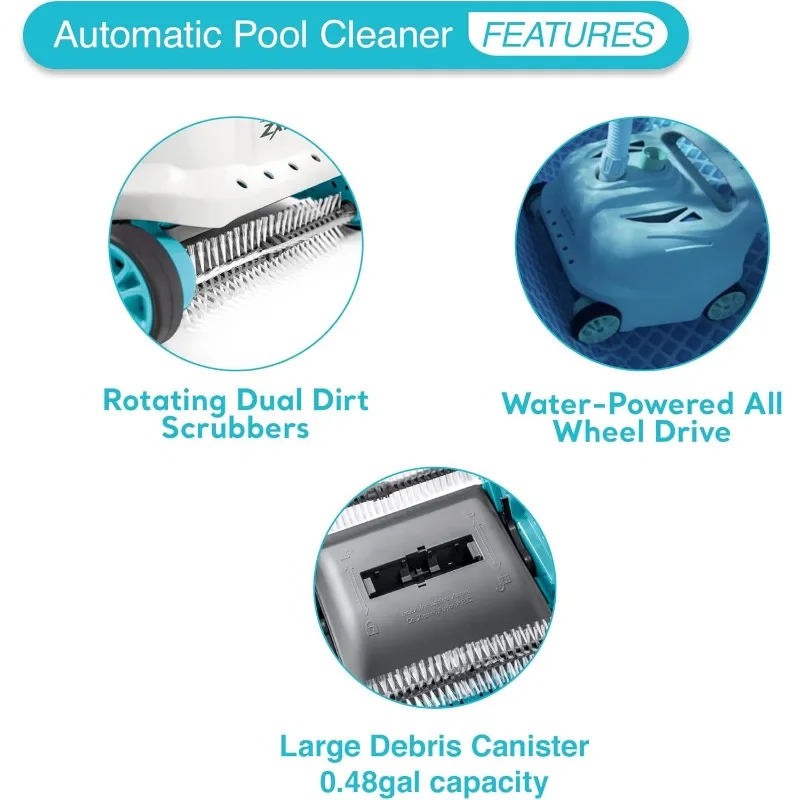 Pressure-Side Above Ground Automatic Pool Cleaner Vacuum  – Removes Debris – Removable Filter Tray – 21ft Tangle Free Hose