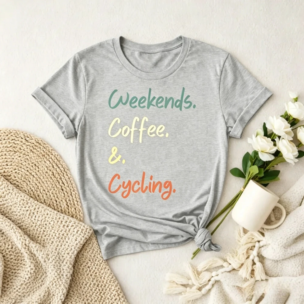 Weekends Coffee Cycling Shirt Cyclist Lifestyle TShirt Coffee Lover Cycling Tops Weekend Activity Clothing Women Men Cotton Tops