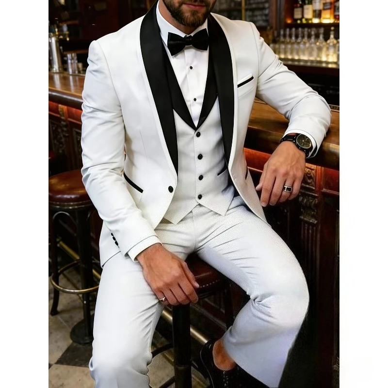 

Мужской синий костюм-тройка с воротником-стойкой для торжественных мероприятий, свадеб и балов