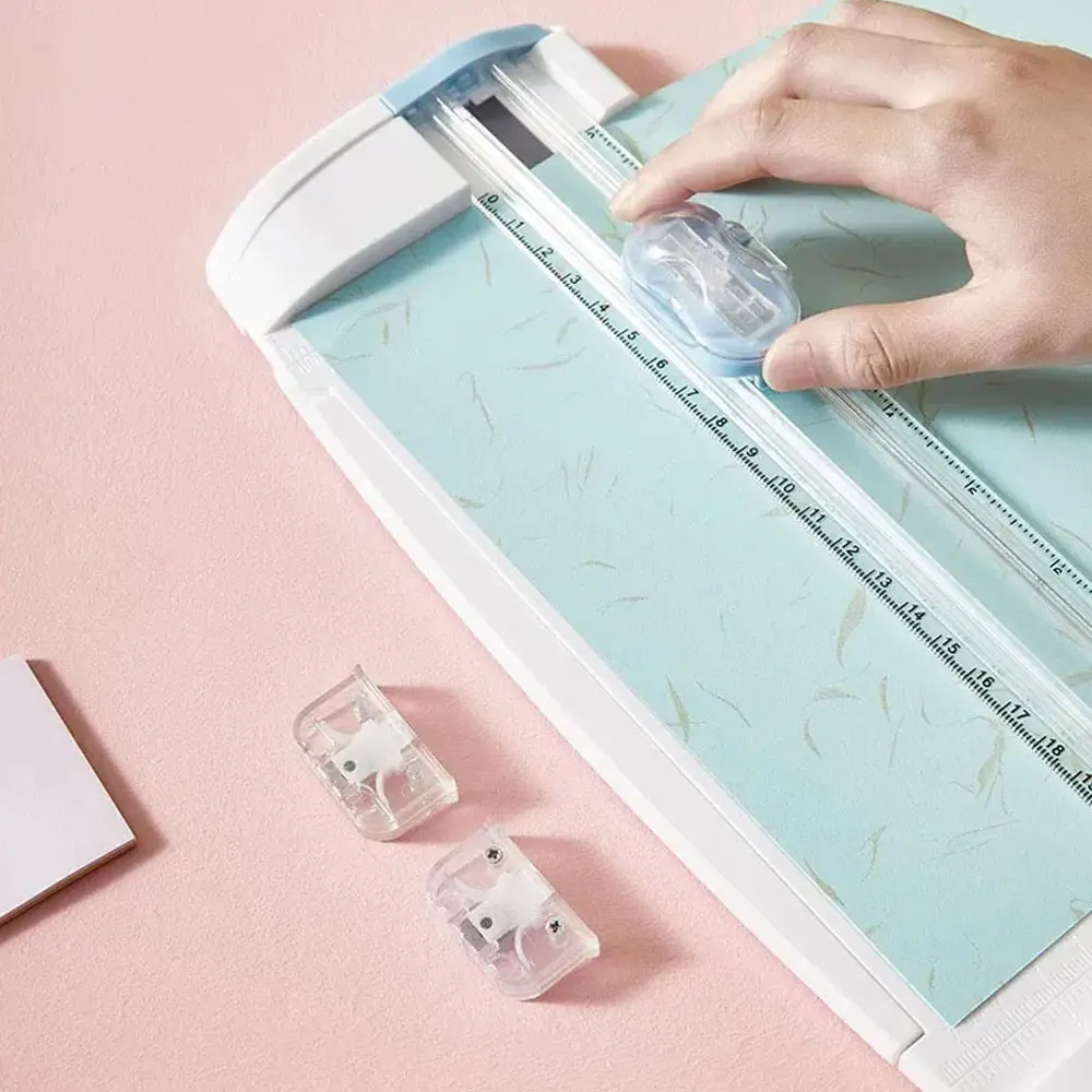 Cortador de papel multifuncional com linha reta, linha pontilhada, cabeça de corte de linha dobrável A5 pequeno com régua mini corte de papel deslizante