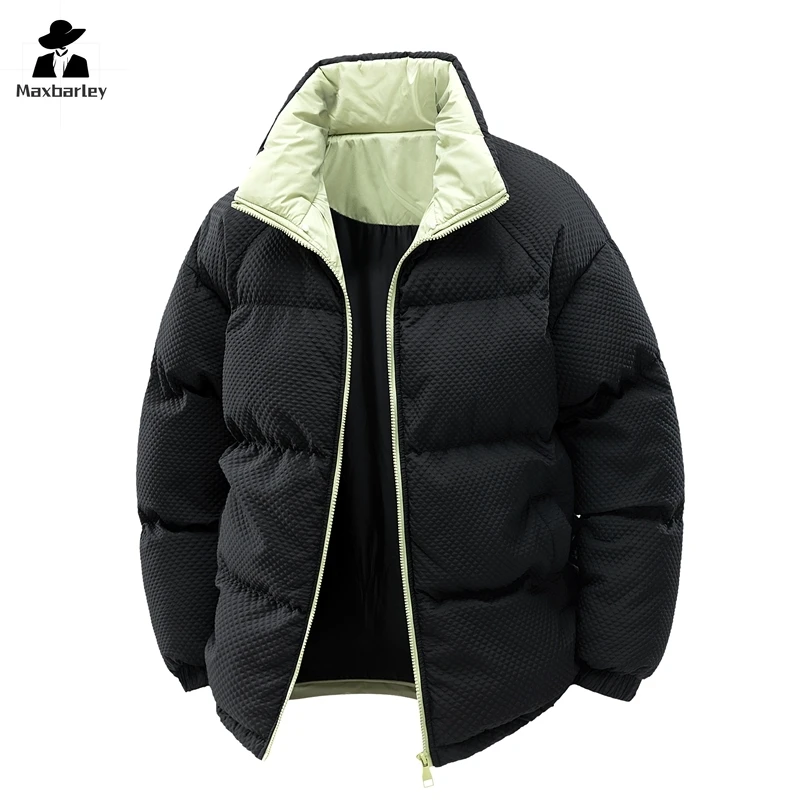 Autumn and Winter Warm Jacket Men's Fashion Brand Double-sided Wear Thick Windproof Cotton Padded Coat Casual Cold-proof Parka