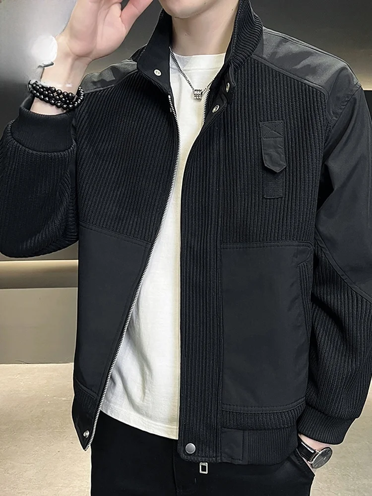 

Men's Jaet Spring 2026 Trendy High-End Splicing Bla Stand Collar Outerwear Polyester Fiber Long Sve Warmth