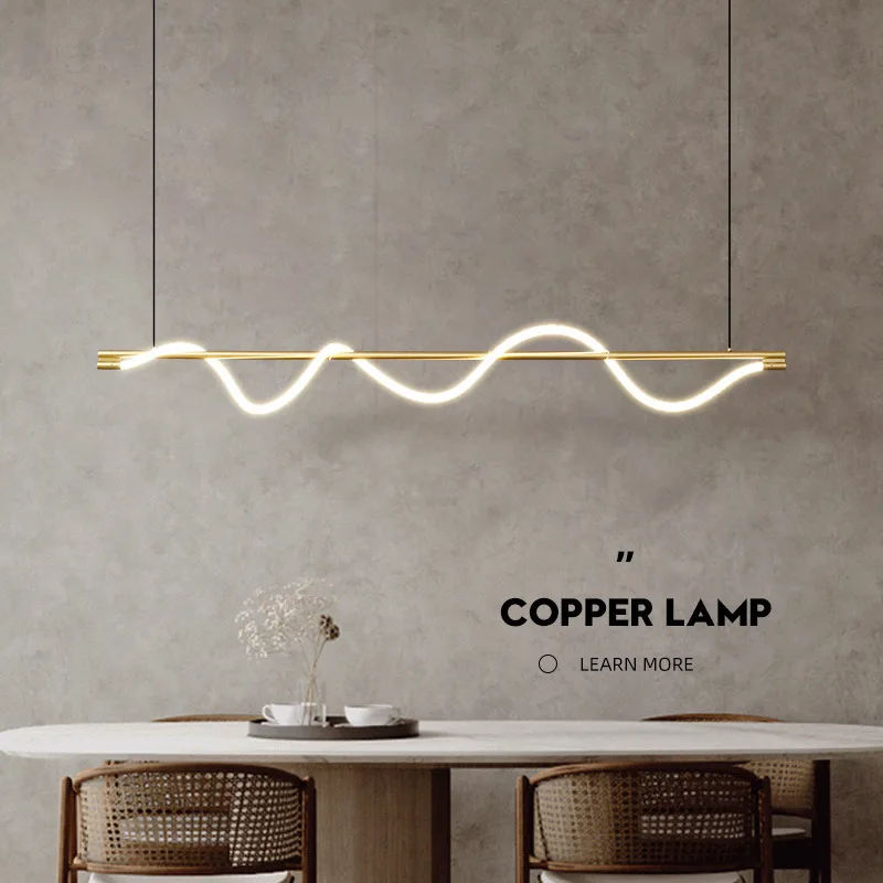 ثريا مطعم بسيطة من النحاس بالكامل، مصابيح إيطالية فاخرة لغرفة الطعام الراقية بتصميم كلمة واحدة