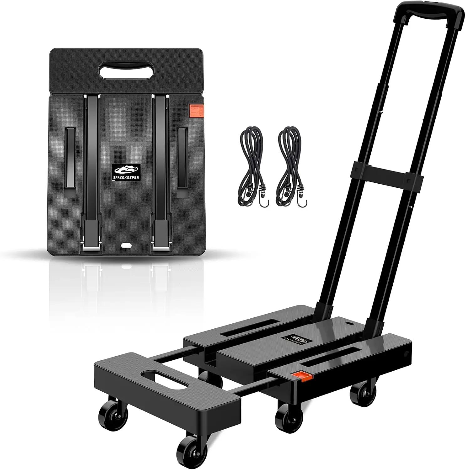 

Heavy Duty Folding Hand Truck, 500 LB Luggage Cart with 6 Wheels & Elastic Ropes for Travel, Moving, Shopping, Office Use