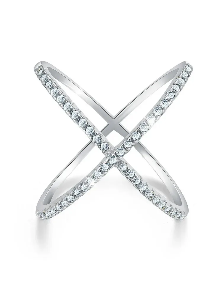 Echter Moissanit-Diamant, modischer, schlichter X-förmiger Ring für Damen, Party, 925er Sterlingsilber, hochwertiger edler Schmuck – Detail 6