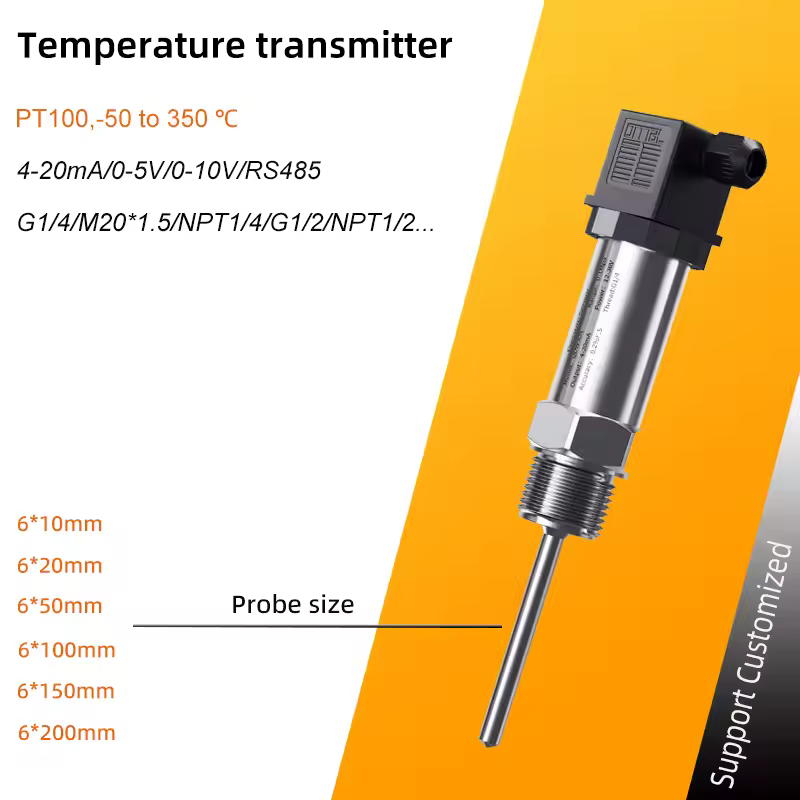 חיישן טמפרטורת PT100 חיישן טמפרטורה-200-600C מים חמים שמן אדים 4-20mA פלט 24VDC משדר טמפרטורה