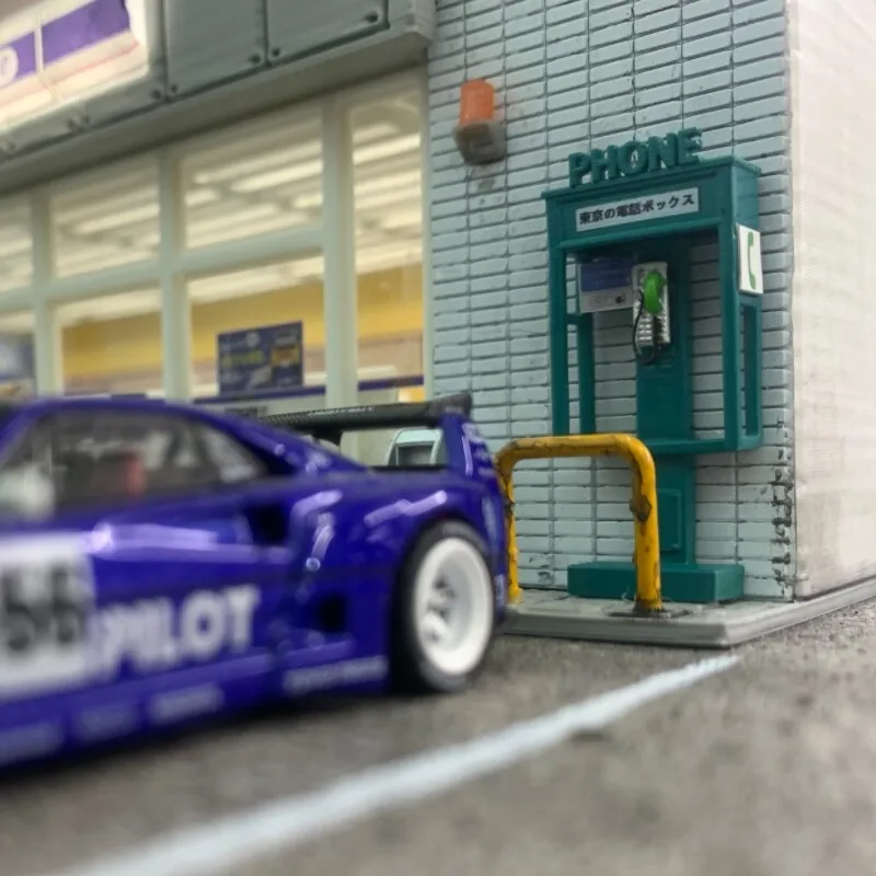 Diorama 1/64 Model Bilik Telepon Model Adegan Prop Garasi Tata Letak Kereta Api Jalanan Kota