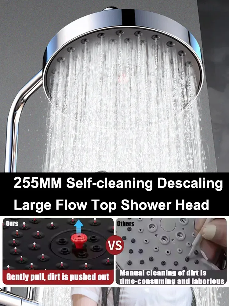 

New Self Cleaning Descaling Large Flow Supercharge Ceiling Mounted Shower Head 25.5CM Big Panel High Pressure Rainfall Shower