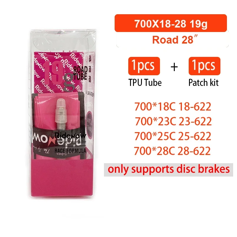 RideNow 19g TPU Bicycle Inner Tube 700 X 18 25 28c French Valve Length 45mm/65mm/85mm 700c Light Inner Tube for Dics Brake Bike