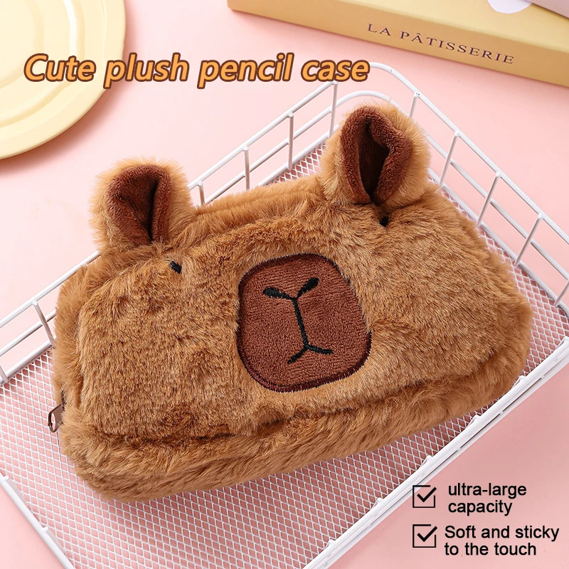 CHEN LIN Cute Plush Capybara Pencil Case Large Capacity Cartoon Animal Cosmetic Bag for Student Stationery Storage Pen Bag