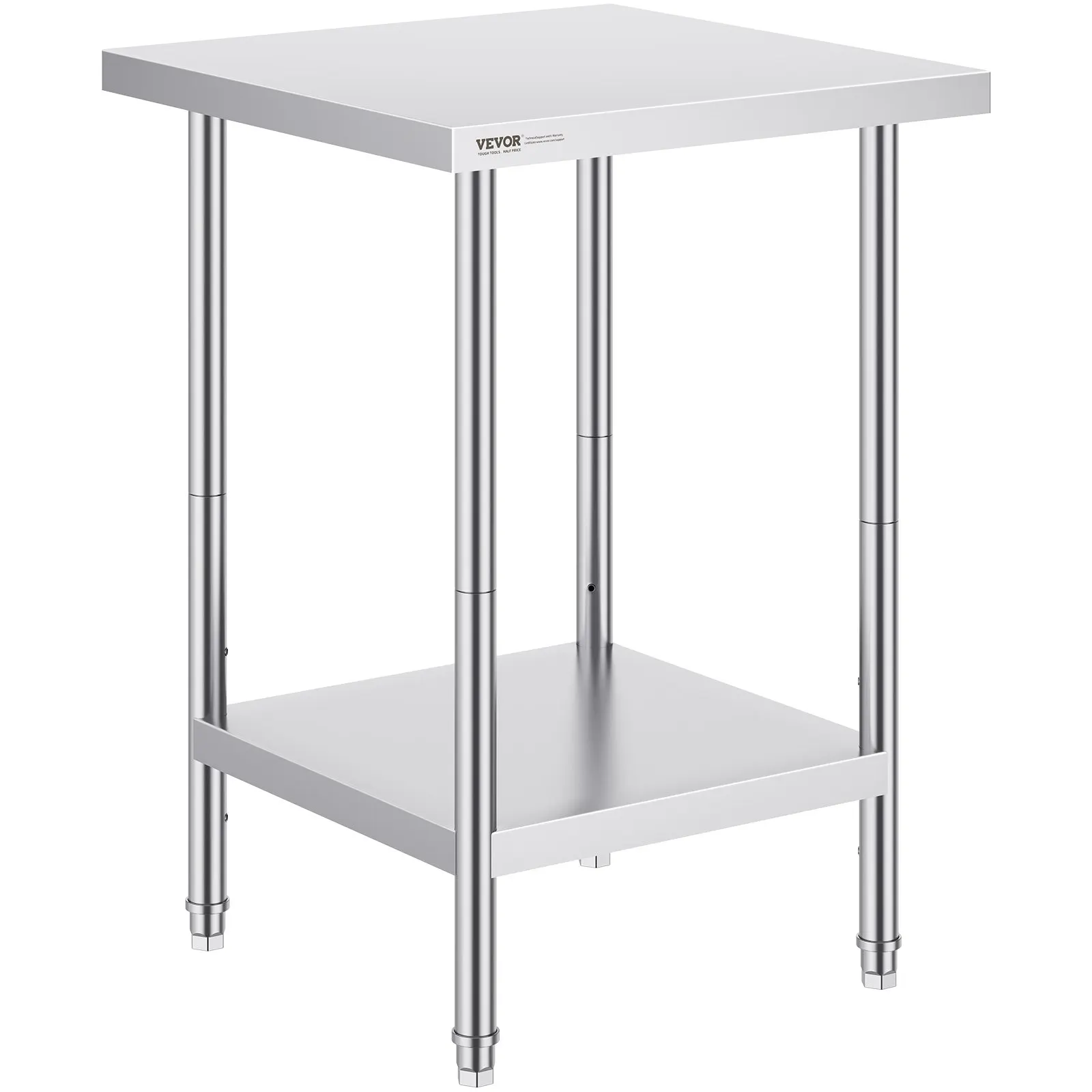 

Stainless Steel Prep Table, 24 X 24 X 34 Inch, Heavy Duty Metal Worktable With 3 Adjustable Height Levels, Commercial