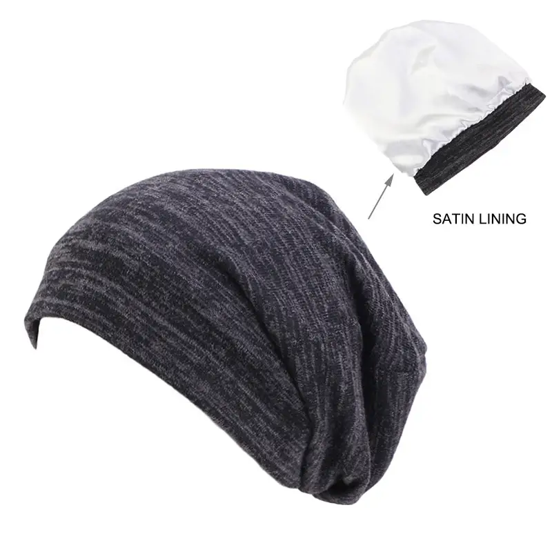 Satin Lining Bonnet Caps For Women Men Cotton Soft Stretch Baggy Hat Knit Beanies Sleeping Hat Silk Night Cap Skullies Headwrap - Image 4