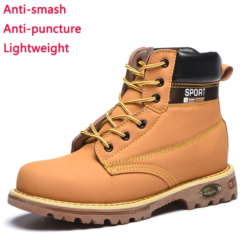 

Men's Safety Shoes Imitation Leather Boots Zapatos De Seguridad Anti-smash Anti-puncture Steel Toe Sepatu Safety Protect Shoes