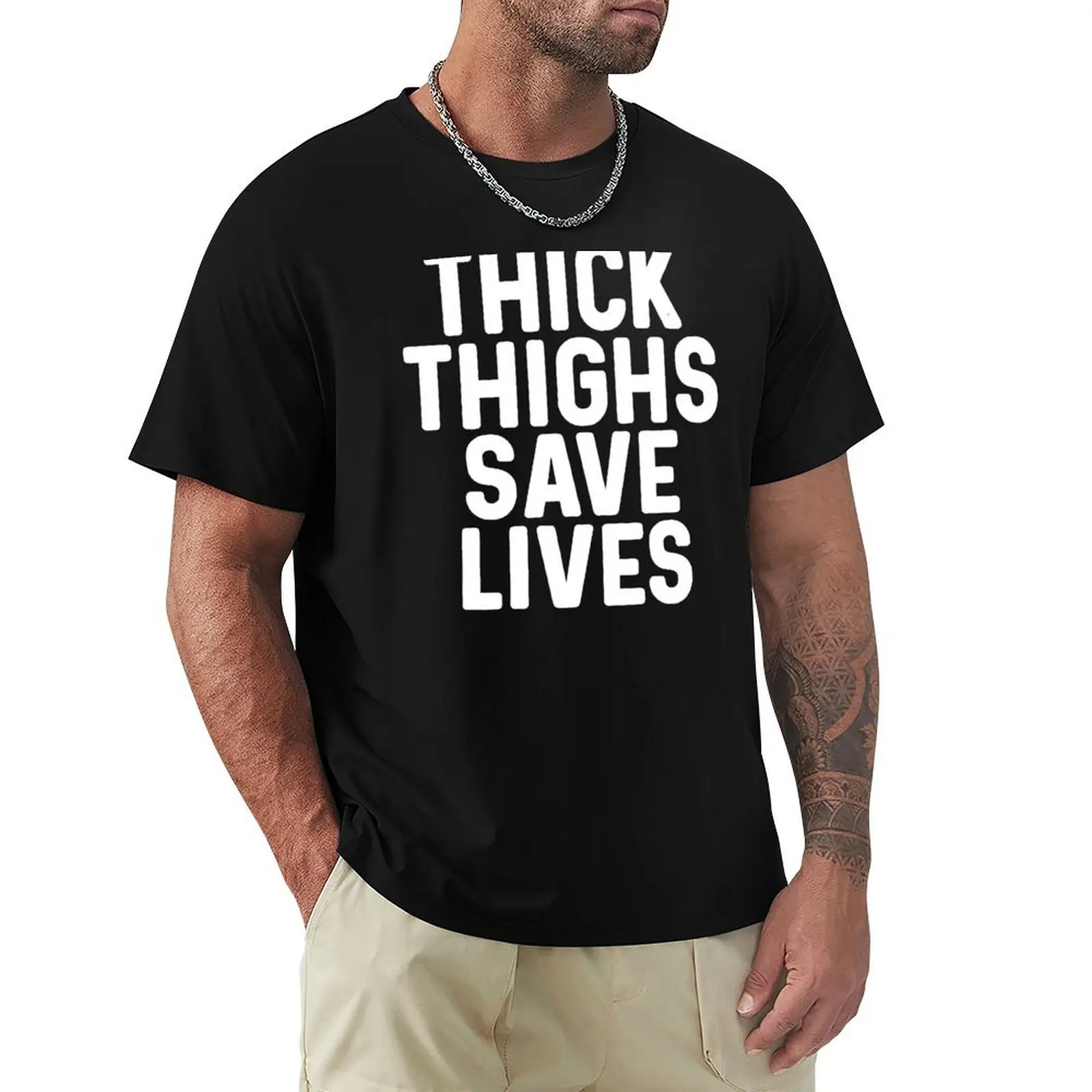 

Thick Thighs Save Lives Funny Gym Meme Workout Run T-Shirt Fashion Casual Short Sleeve T-Shirt