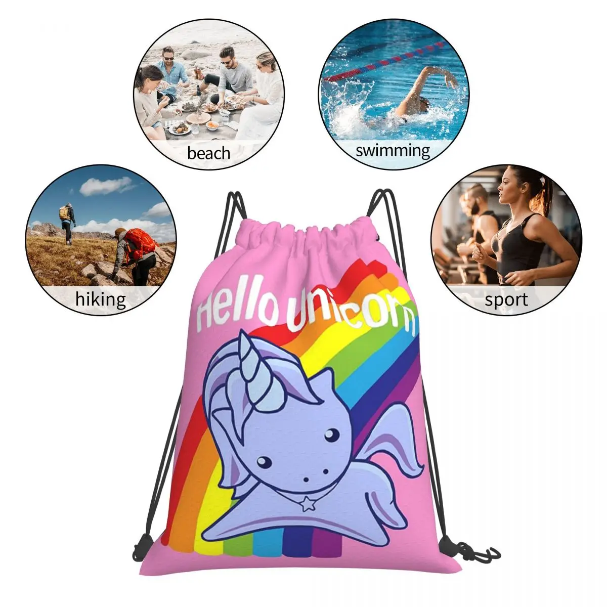 Hello Unicorn zaini moda borse portatili con coulisse borsa con coulisse tasca articoli vari borsa BookBag per la scuola di viaggio