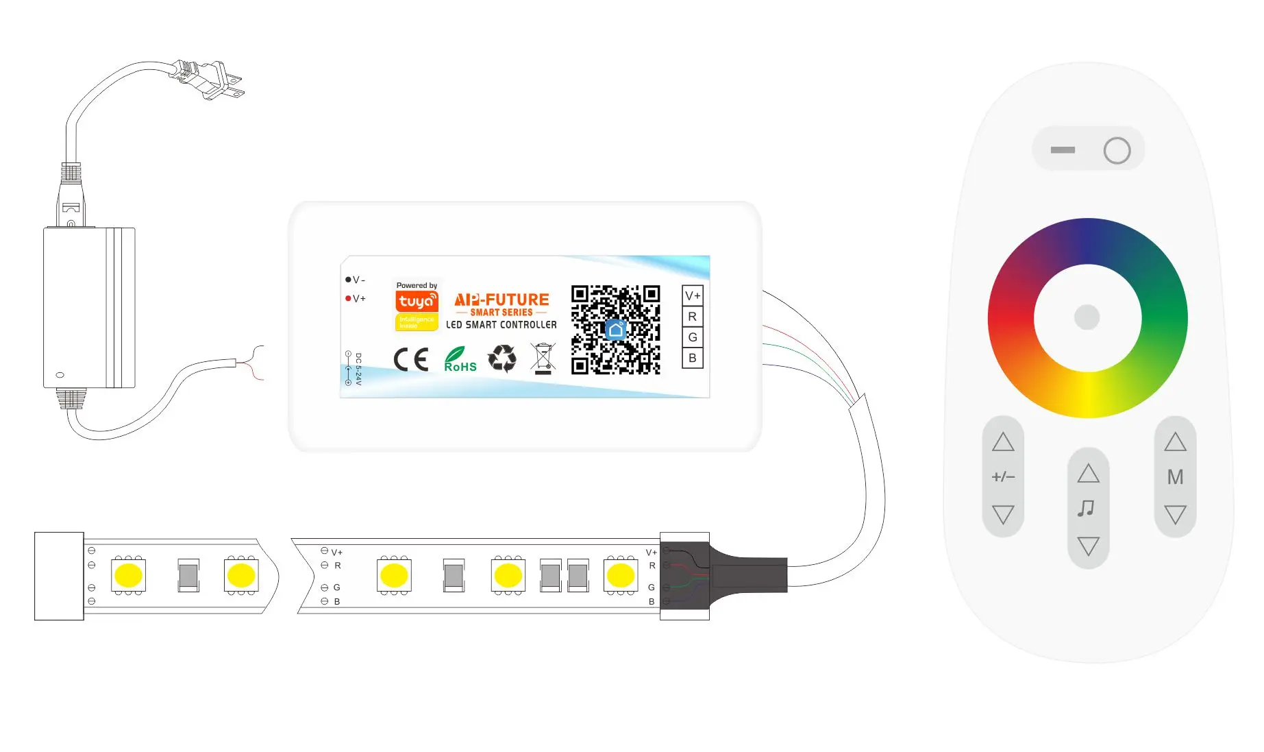 Kontroler taśmy LED Alexa Google Speaker Tuya WiFi Smart APP Ściemniacz CCT RGB COB 2835 5050 12V24V Miboxer SP107E 2.4G RF — zdjęcie 4