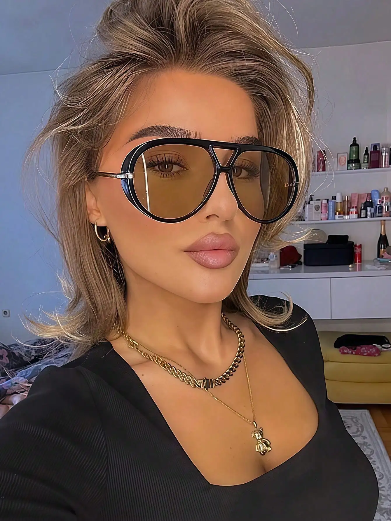 

Модные солнцезащитные очки с двойной оправой квадратной формы для женщин