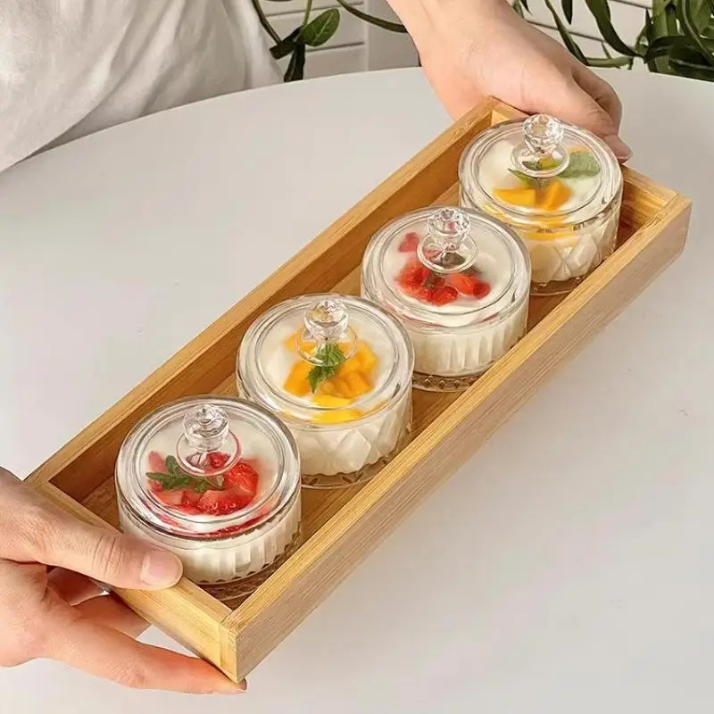 قطعة واحدة من أكواب حلوى الآيس كريم الزجاجية الأنيقة مع أغطية - مثالية للبودنغ والزبادي والجيلاتو لأدوات المائدة الخارجية