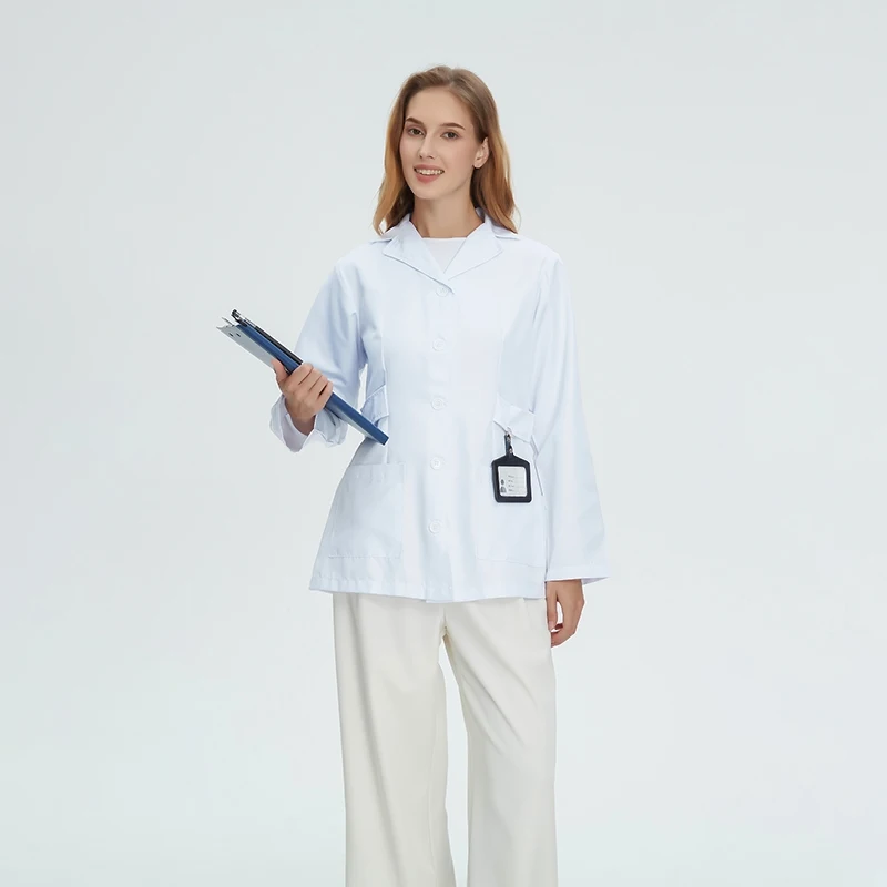 

Женское белое пальто медсестры с длинными рукавами, дышащая профессиональная лабораторная больничная униформа врача, рабочая одежда для колледжа, куртка