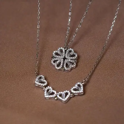 1pc Heart Shaped Four Leaf Clover Pendant Necklace Jewelry Zircon Women Love Clavicle Chain Gifts Openable ChokerJewelry