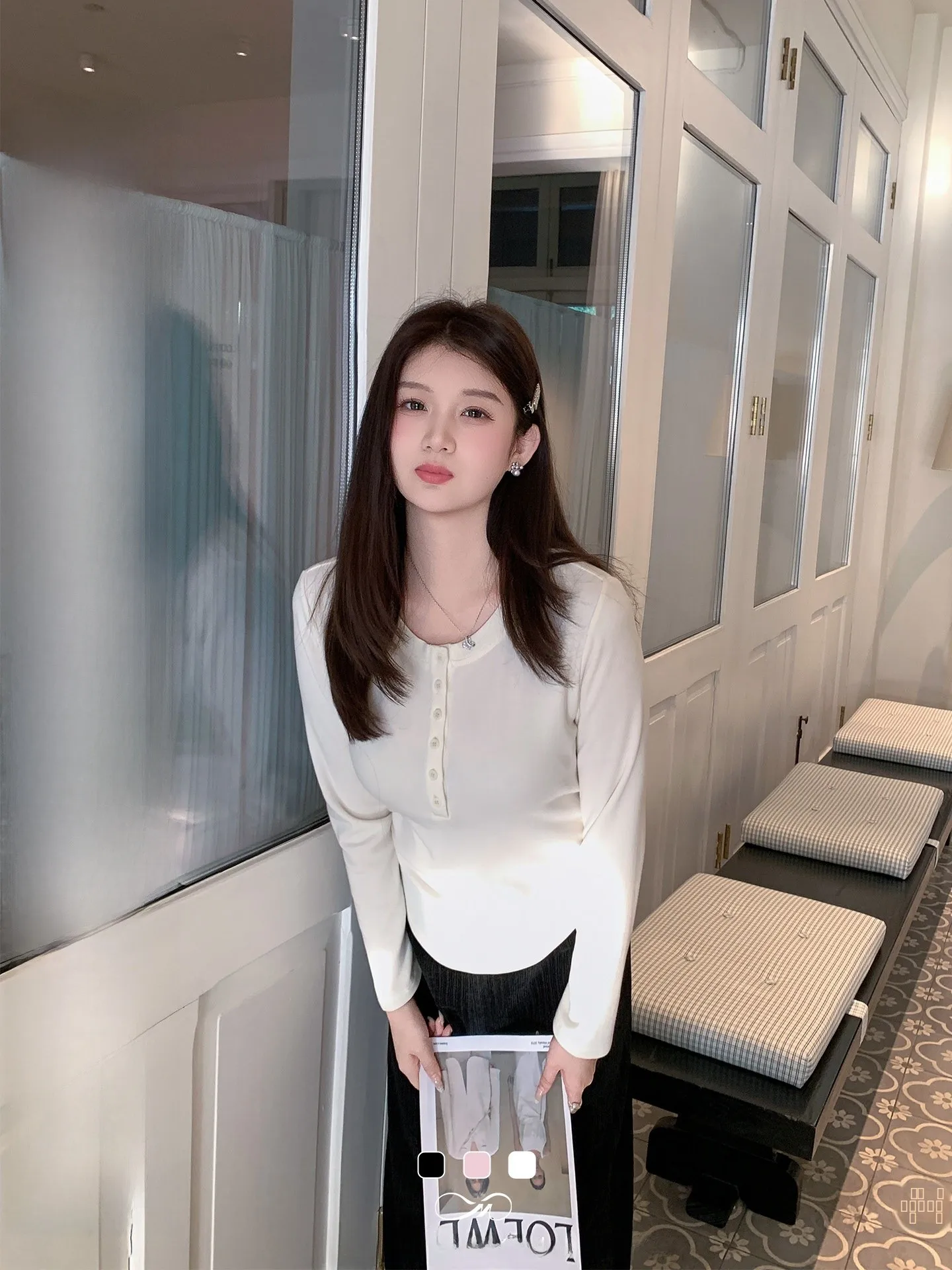 

plus Size Women's Long Sve round Ne T-irt Button Design Casual Sle Spring Faion Inner Wear Top by Masixi