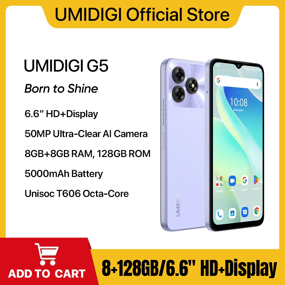 Смартфон UMIDIGI G5, Android 13, 8 ГБ ОЗУ, 128 ГБ ПЗУ, камера 50 МП, аккумулятор 5000 мАч, мобильный телефон с двумя SIM-картами 4G