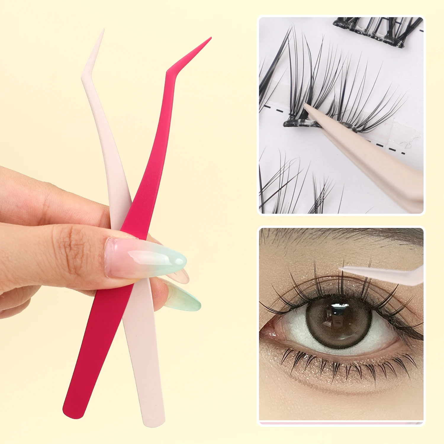 Pinzas de pestañas antiadherentes profesionales, juego de pinzas de extensión de pestañas de acero inoxidable, herramientas de maquillaje de cejas para pestañas 3D para mujeres