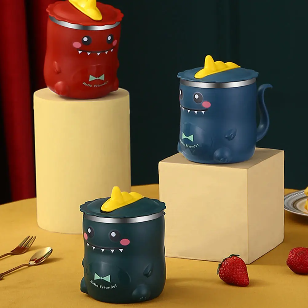 

Durable Stainless Steel Baby Training Cup Cartoon Dinosaur Blue Straw Cup for Kids Infant Water Milk Juice Supplies