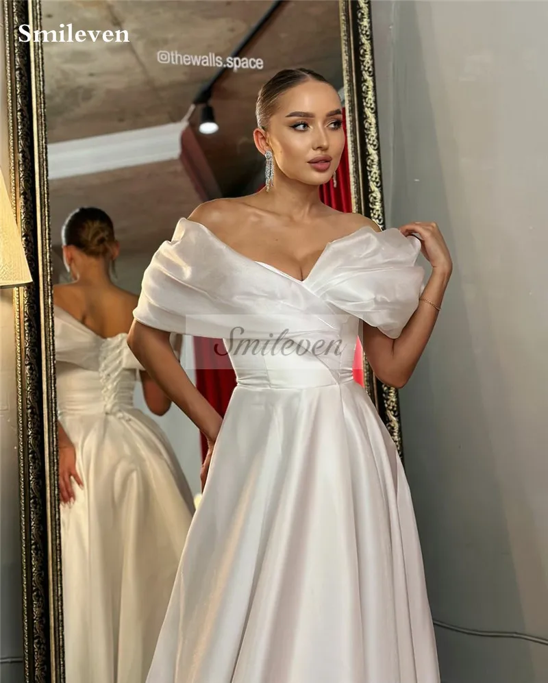 Smileven Satin Princess Wedding Dresses A Line Off The Shoulder Bride Dress Soft Vestido de novia Soft Wedding Gowns