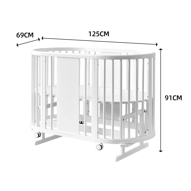 Furniture Children Convertible Swing Wooden Cot Sleeping Round Beds Oval Baby Bed for Kids