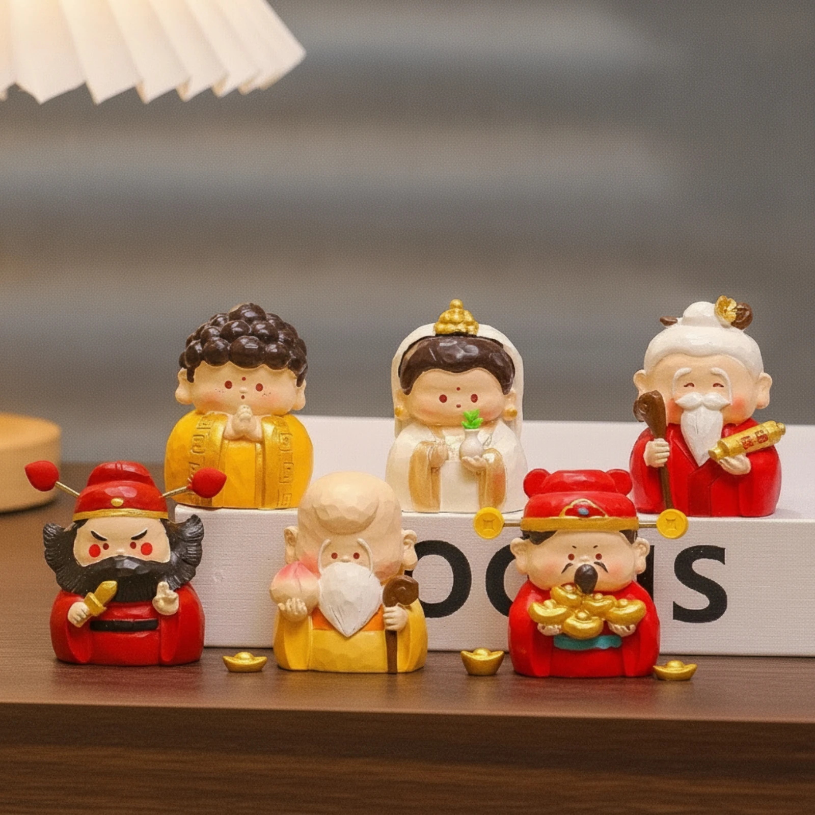 6 Pieces Chinese Deity Figurines Miniature Cartoon Deity Statues Painted for Collectors, Desk, Entryway