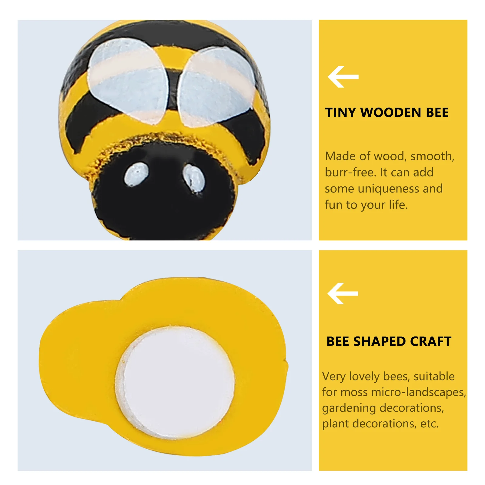 

200Pcs Bees Decoration Tiny Wood Bee Micro-Landscape Ornament Smooth Burr-Free Craft Supplies for Garden Plants Accessories