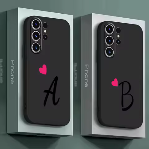 Phone Case for Samsung Galaxy S20 S24 Ultra S21 5G S23 Ultra S22 Plus S21 FE Initial Letter A-F Love Heart Couples Cover