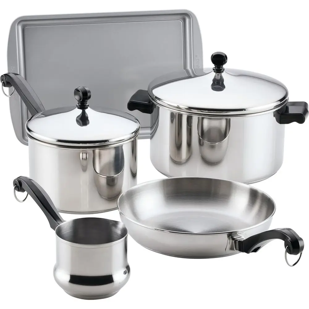 

Stainless Steel Pots and Pans with Baking Sheet Pan, Cooking Tools, Lids, Induction Ready, Dishwasher Safe, 10 Piece Cookware Se