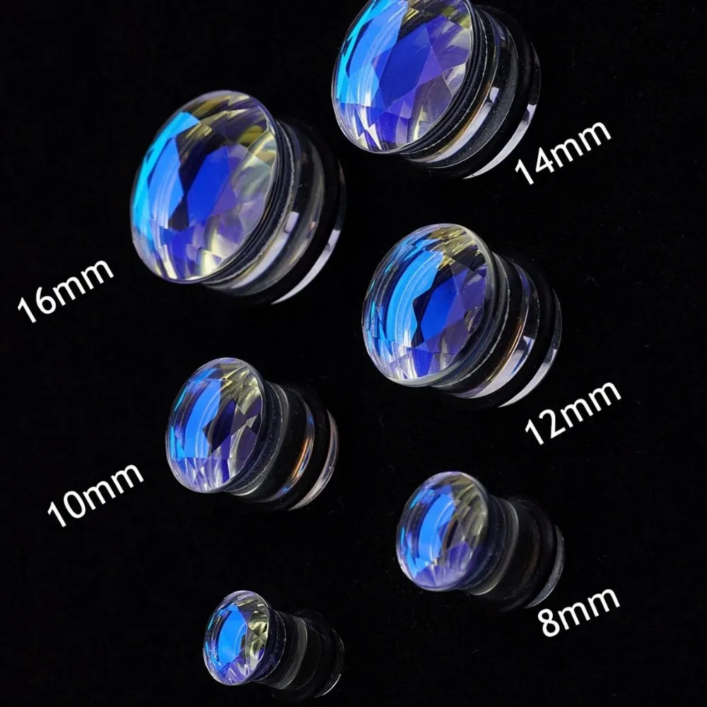 1 Paar hochwertige facettierte Glas-Ohrstöpsel, einzelnes Horn, Tunnel-Ohrmessgerät, auch O-Ring-Ohrring-Piercing – Körperschmuck 6–16 mm – Detail 4