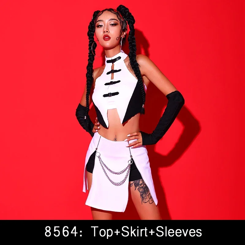 Traje de dança jazz adulto hip hop dança outfit topos saia kpop roupas clubwear sexy gogo dançarino desempenho roupas amy675