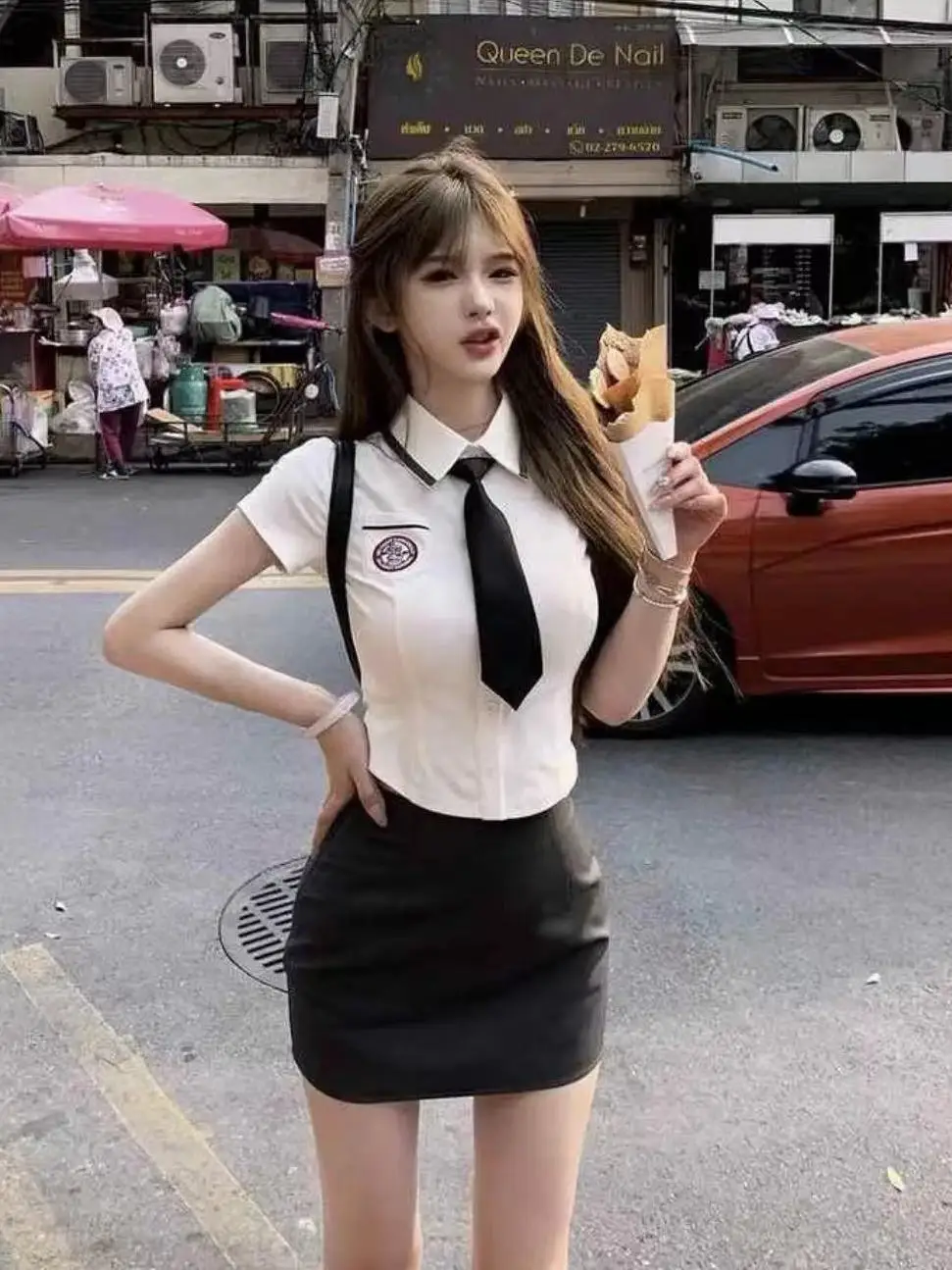 Divisa scolastica della corea del sud vita bianca camicia a maniche corte Set nuova camicia estiva coreana College Slim abito stile corto