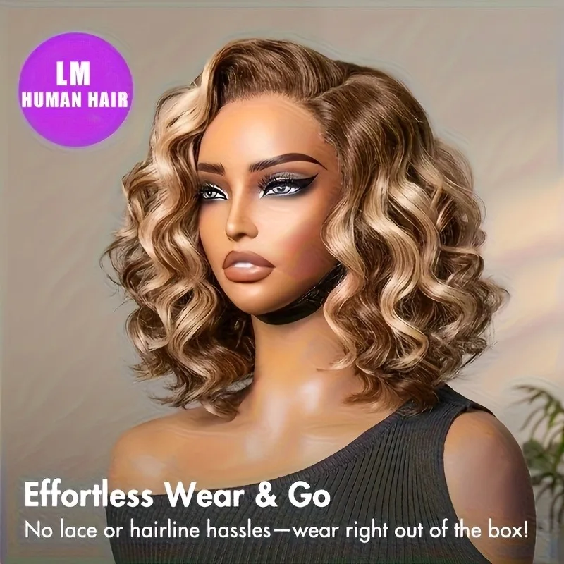 تسليط الضوء على أومبير بوب شعر مستعار شعر الإنسان 4/27 موجة عميقة خصلات الشعر المستعار الإنسان 200% الكثافة 13x4 HD الدانتيل الجبهة الباروكات شعر الإنسان