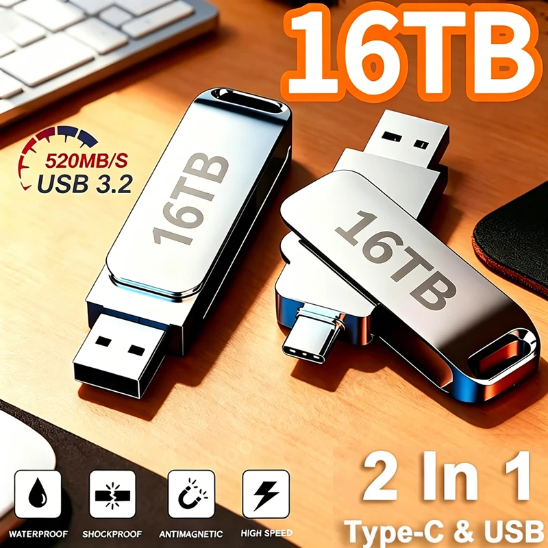 Neuer 16TB USB 3.0 Stick Hochgeschwindigkeits-Metall-Datenspeicher Langlebiger USB-Stick in Verschiedenen Kapazitäten