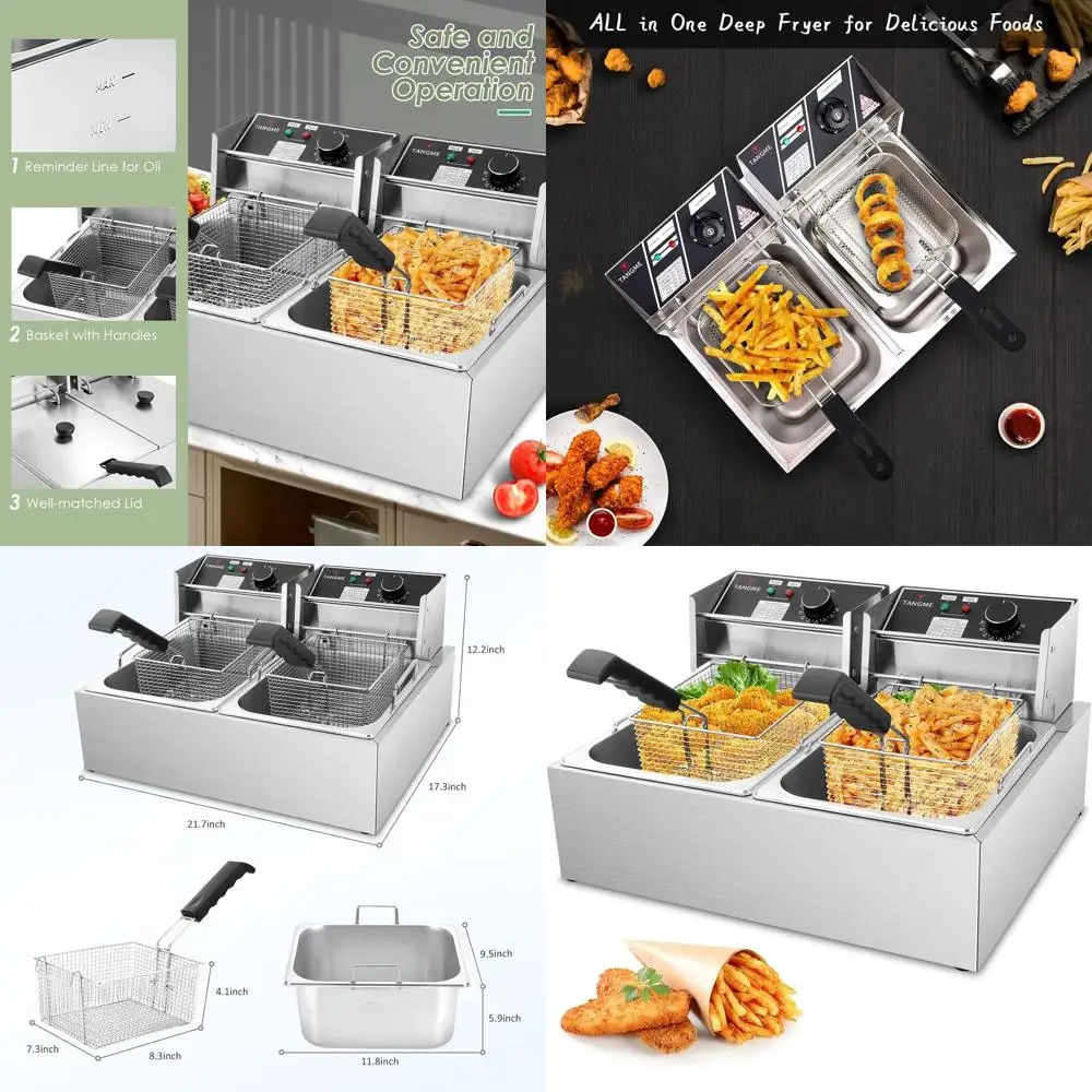 

3400W Electric Double Basket Deep Fryer - 20.7QT Stainless Steel Countertop Model with Temperature Control