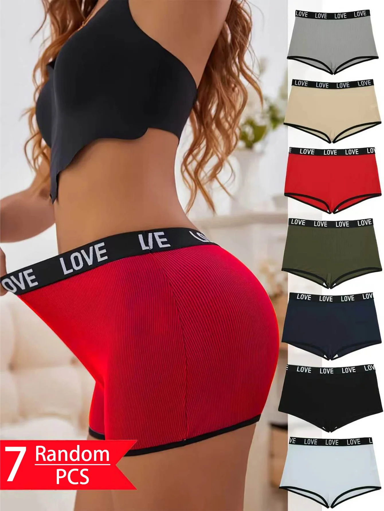 

Random 7 pairs of mixed-color lettered waistband women's briefs are comfortable, casual, energetic, sporty and luxurious