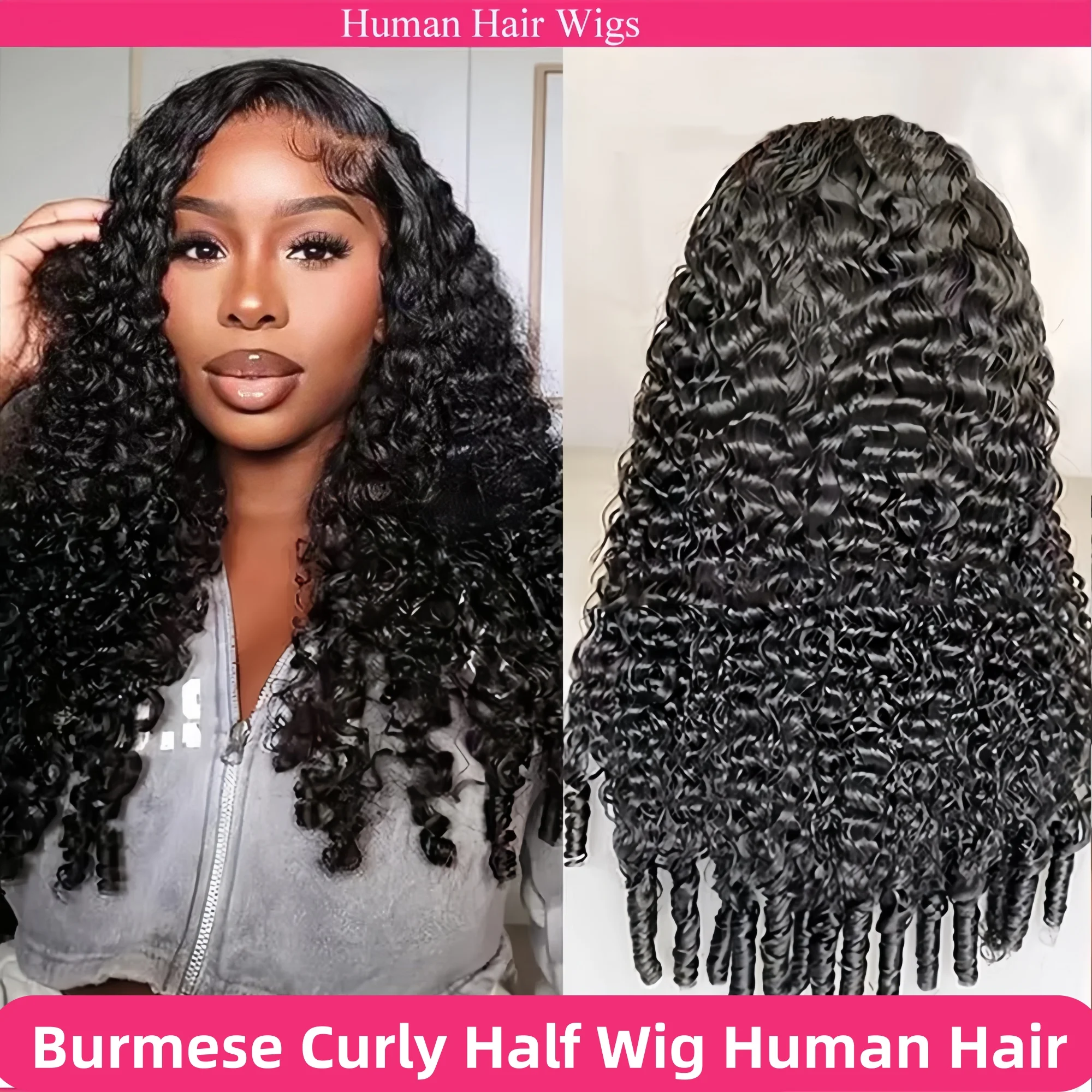 

Полуперуширенные парики из натуральных волос Burmese Curly, улучшенная модель 3 в 1, без клея, готовые к носке, с завязками, подходят для начинающих.