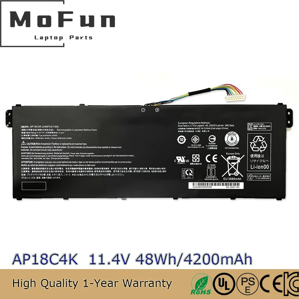 

Оригинальный аккумулятор AP18C4K для ACER Aspire A515-54-59UQ a515-54-54xp A315-54K-51YP R25U R2CN R4BX R4XX KT.00304.012
