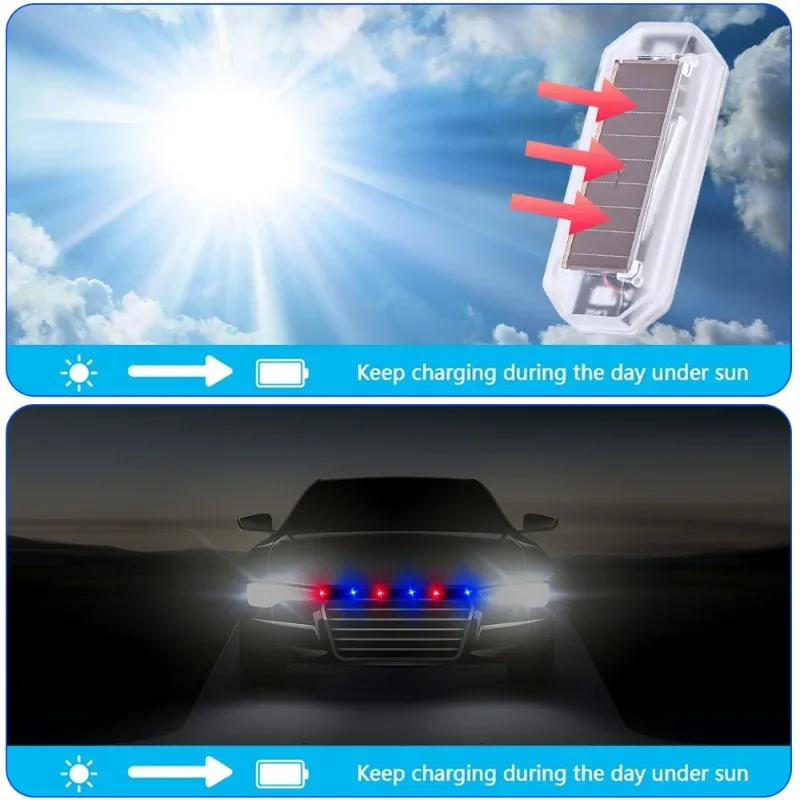 Car Solar LED Strobe Warning Light Auto Motorcycle Tail Light Anti Rear Collision Warning Light Self-adhesive Auxiliary Lamp