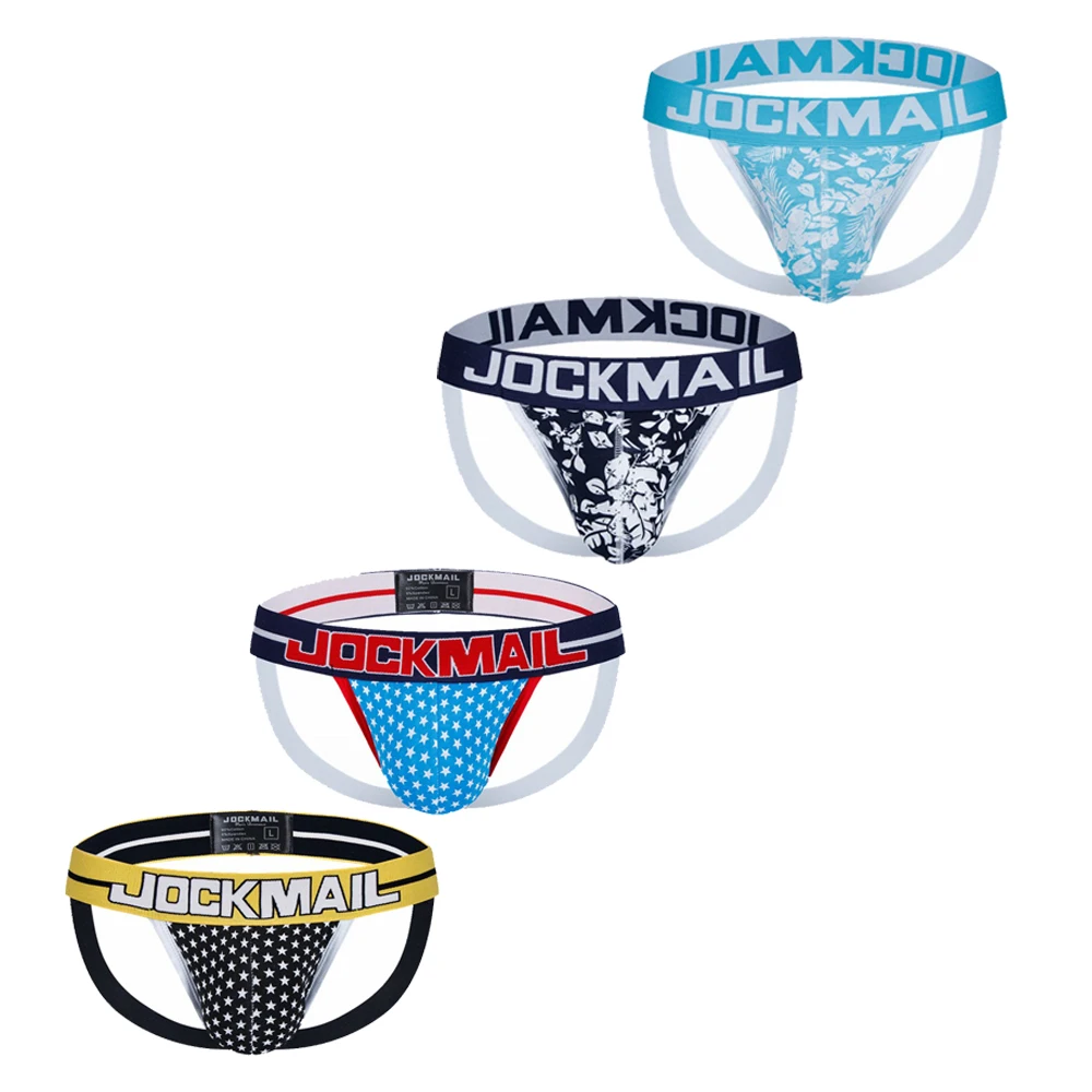 

Jockmail Tangas De Homrbre New Cotton Printed Jock Strap Fashion Low Waist Men Panties Sexy Thongs Breathable Man Sexy Underwear